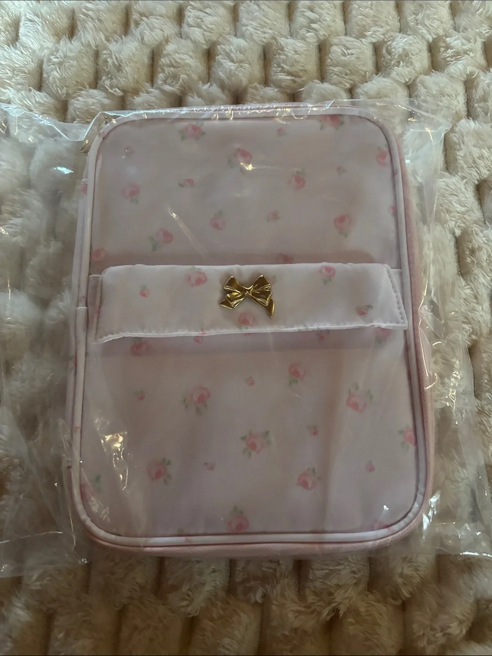LoveShackFancy.  Pink Floral with Gold Bow Accent.  Tech organizer.